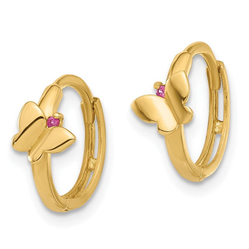 14K Gelbgold Poliert Rosa Zirkonia Schmetterling Klappbar Creolen