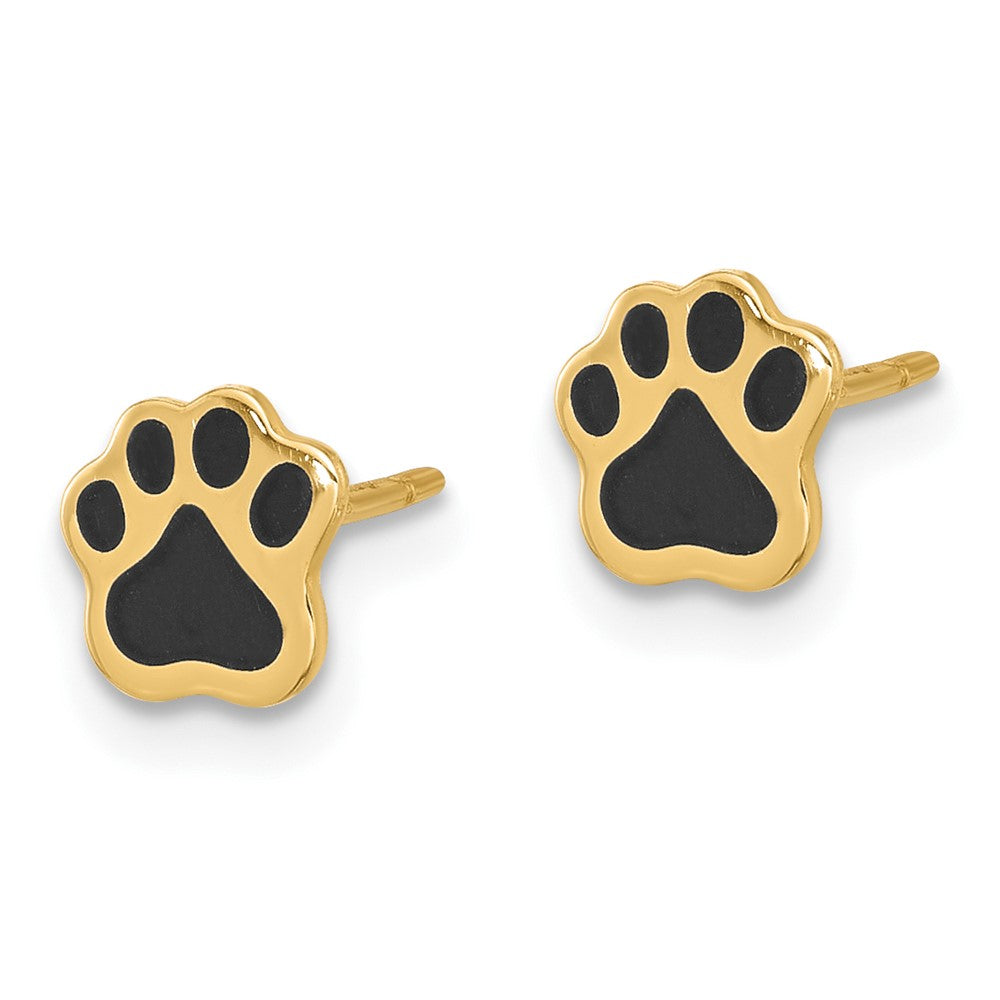 14K Gelbgold Poliert Paw mit Schwarz Emaille Ohrstecker