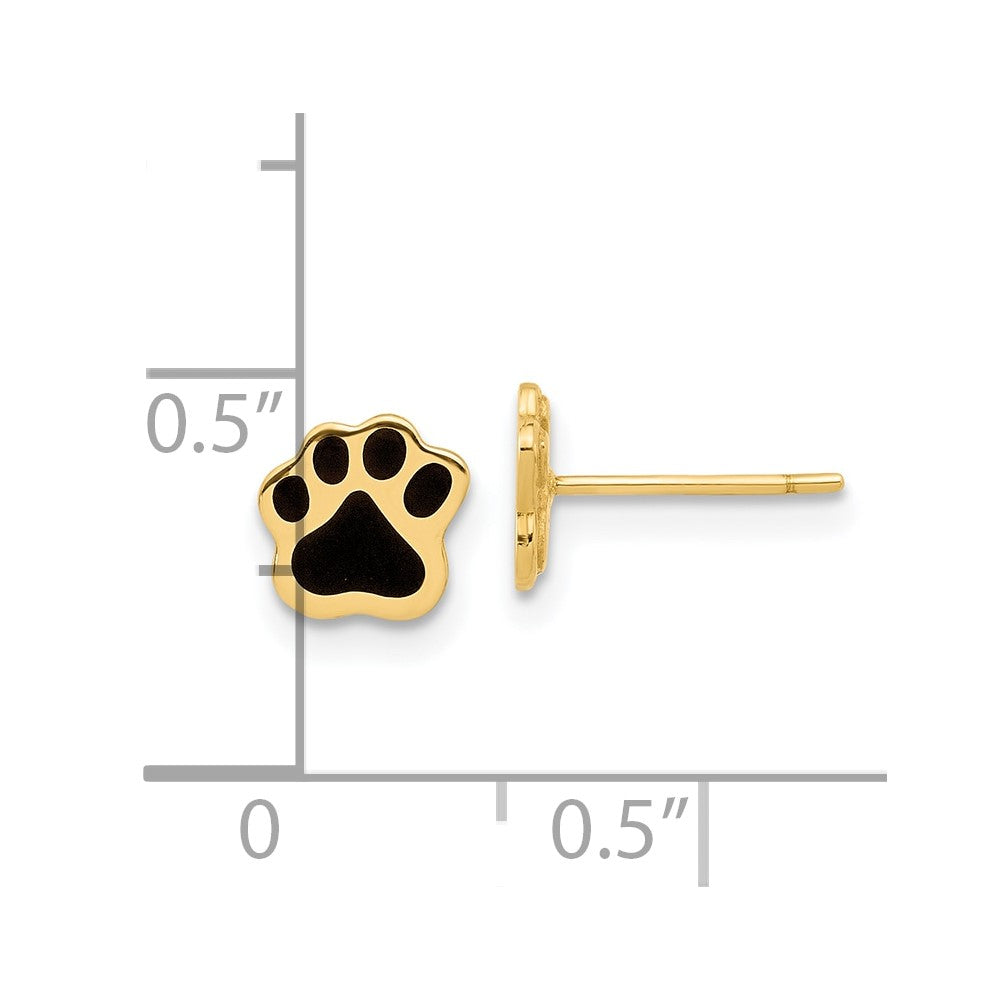 14K Gelbgold Poliert Paw mit Schwarz Emaille Ohrstecker
