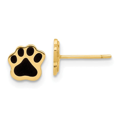 14K Gelbgold Poliert Paw mit Schwarz Emaille Ohrstecker