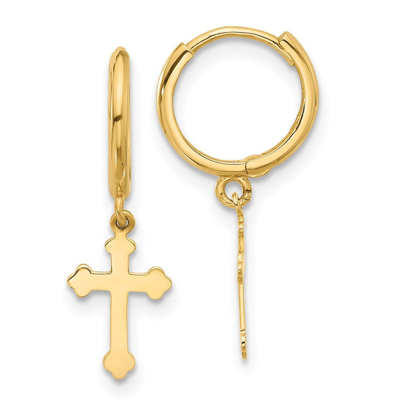 14K Gelbgold Klappbar Hängend Kreuz Creolen