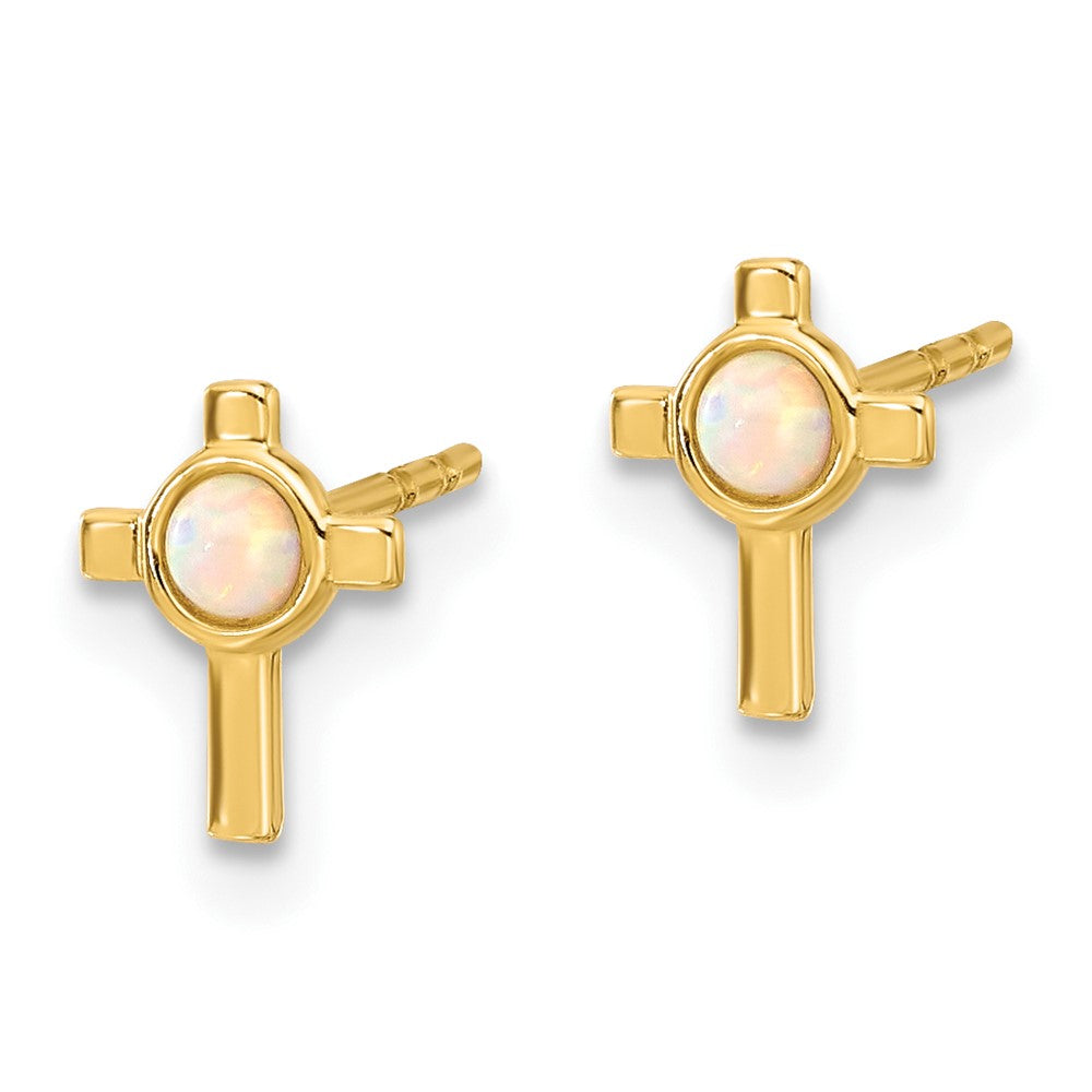 14K Gelbgold Erzeugt Opal Kreuz Ohrstecker