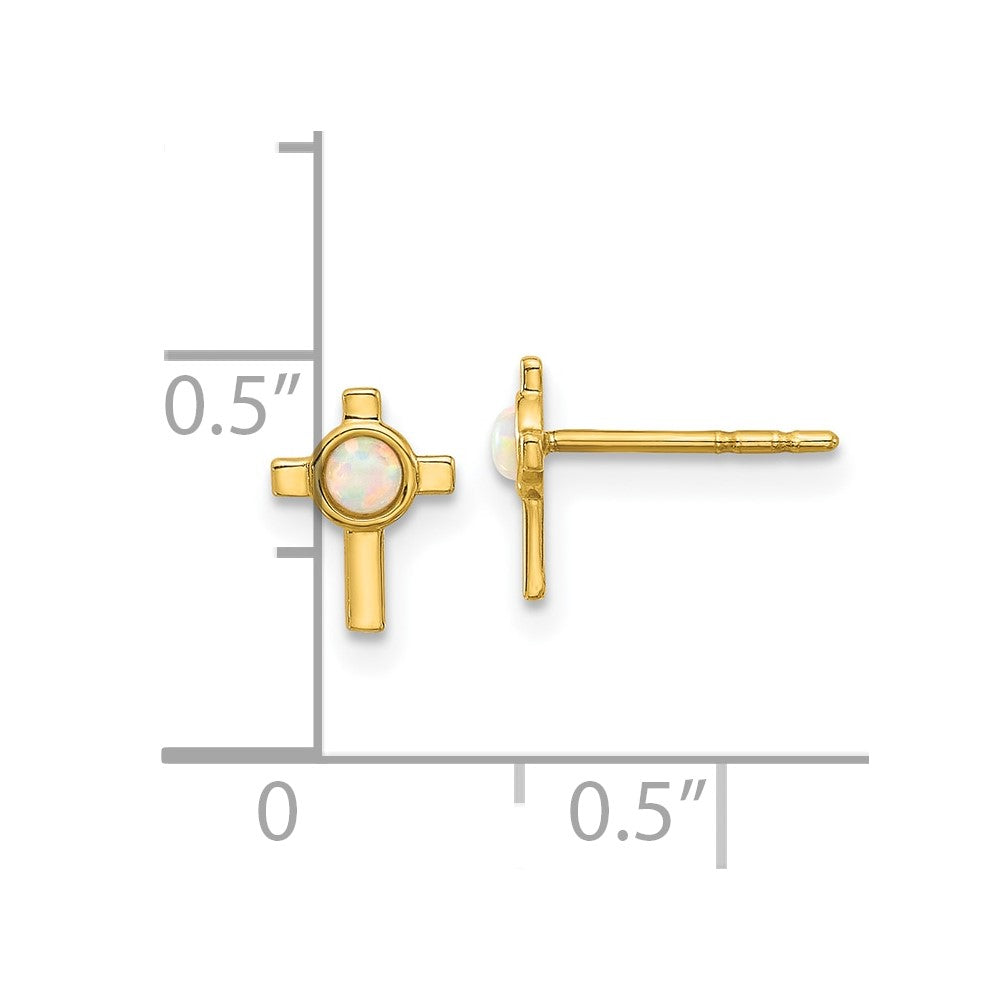 14K Gelbgold Erzeugt Opal Kreuz Ohrstecker
