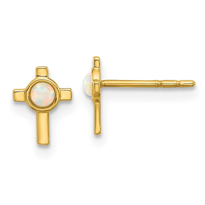 14K Gelbgold Erzeugt Opal Kreuz Ohrstecker