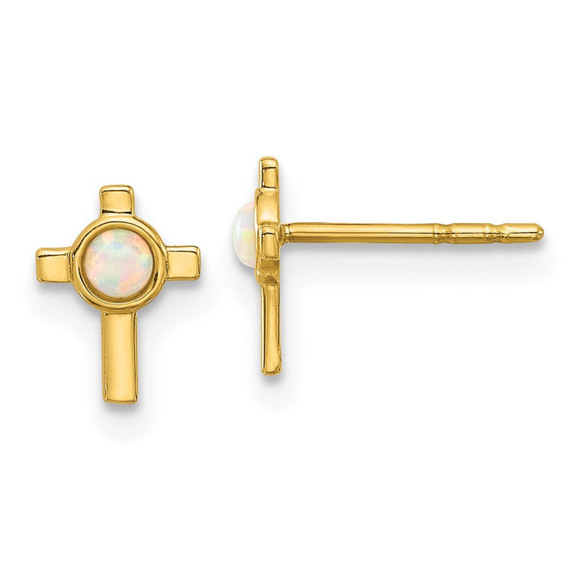 14K Gelbgold Erzeugt Opal Kreuz Ohrstecker