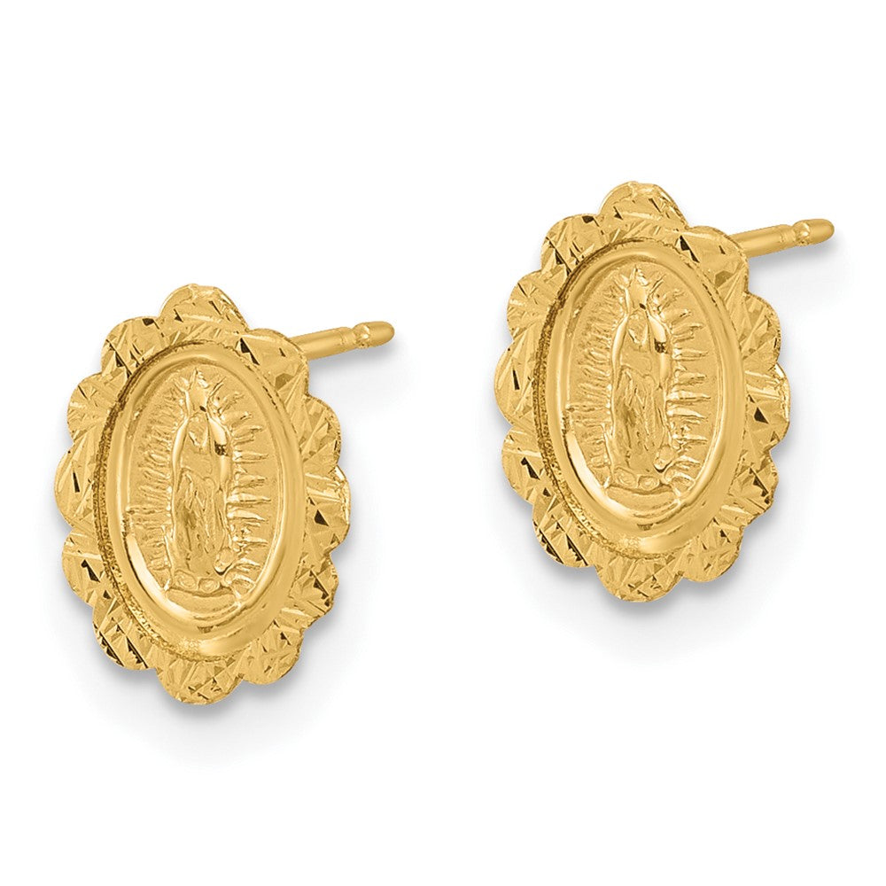 14K Gelbgold Diamantiert Wundertätig Medaille Ohrstecker