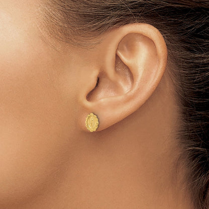 14K Gelbgold Diamantiert Wundertätig Medaille Ohrstecker