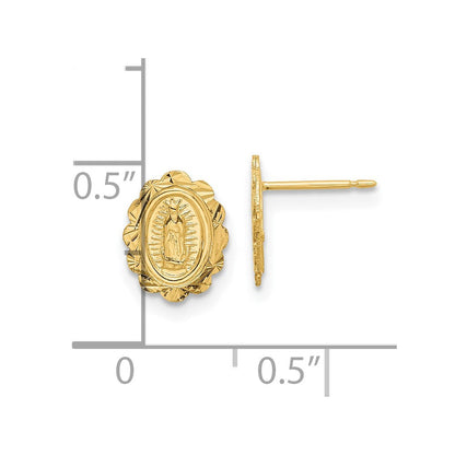 14K Gelbgold Diamantiert Wundertätig Medaille Ohrstecker