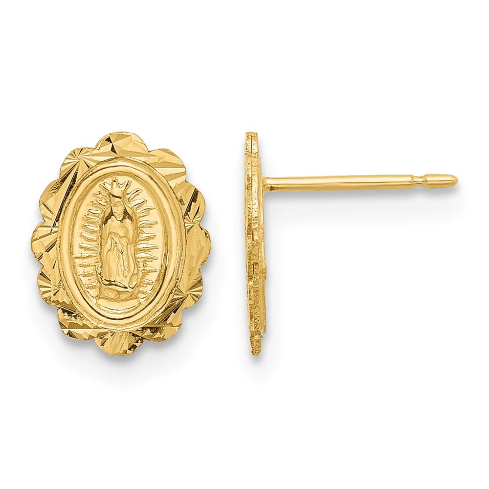 14K Gelbgold Diamantiert Wundertätig Medaille Ohrstecker