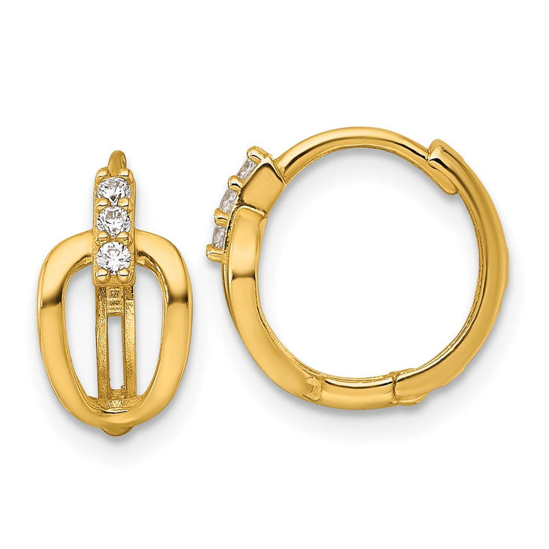14K Gelbgold Poliert Fantasie Zirkonia Klappbar Rund Creolen