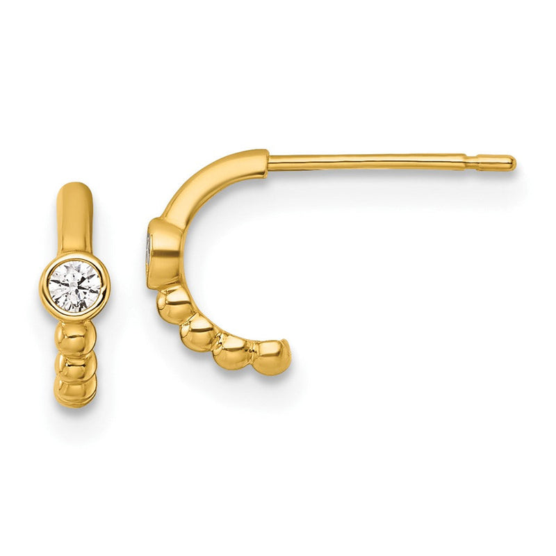 14K Gelbgold Poliert und Gekugelt Zirkonia Stecker C- Creolen