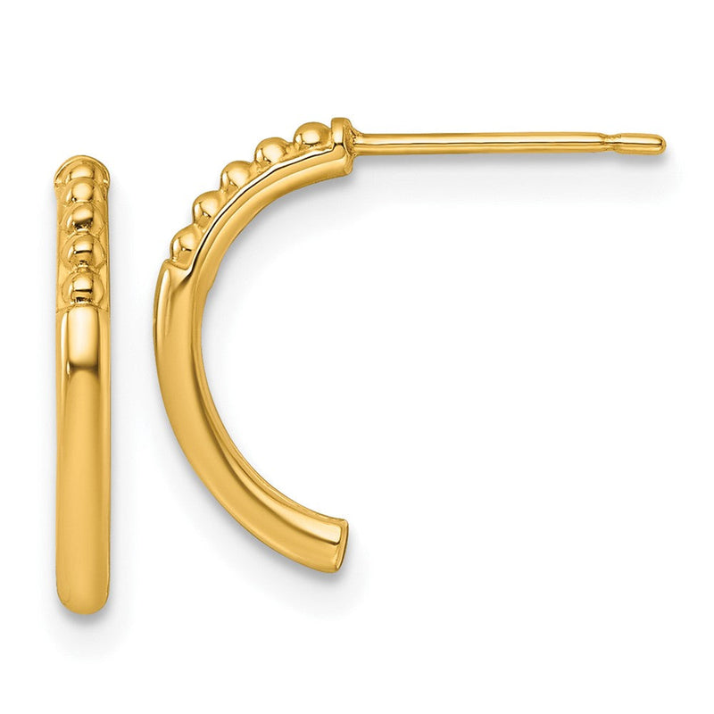 14K Gelbgold Poliert und Gekugelt Stecker J- Creolen