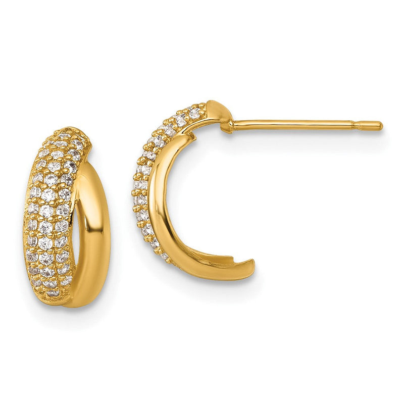 14K Gelbgold Poliert Fantasie Pavé Zirkonia Stecker J- Creolen