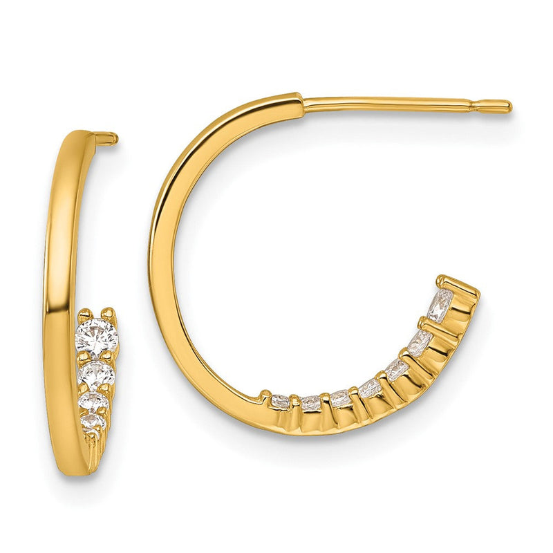 14K Gelbgold Poliert Fantasie Zirkonia Stecker J- Creolen