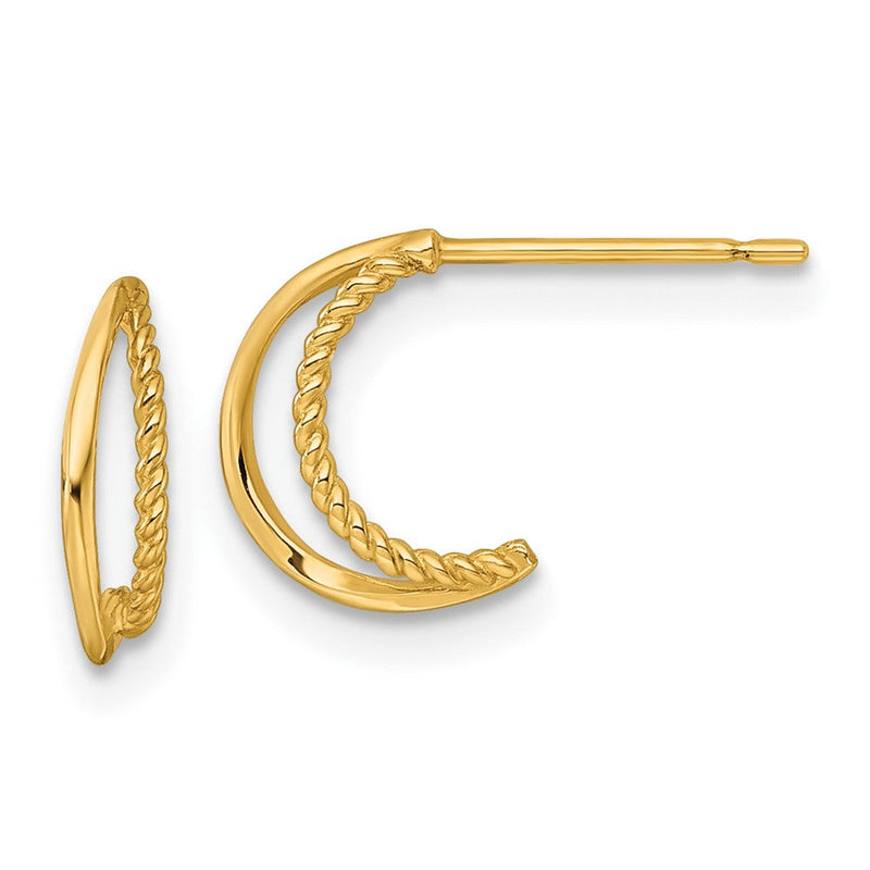 14K Gelbgold Poliert und Gedreht Stecker C- Creolen