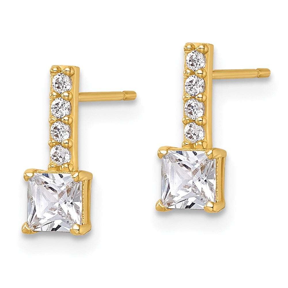14K Gelbgold Poliert Quadratisch Zirkonia Ohrstecker