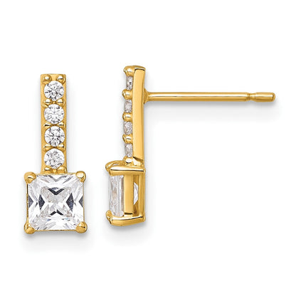 14K Gelbgold Poliert Quadratisch Zirkonia Ohrstecker