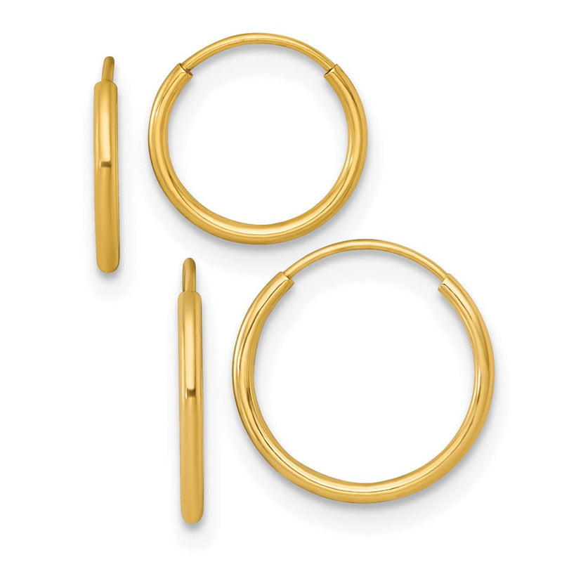 14K Gelbgold Poliert Set Of Zwei Pairs 1mm Endlos Creolen