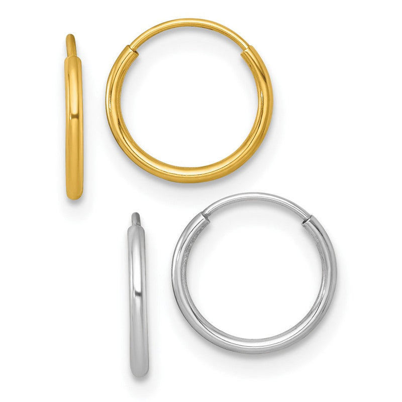 14K Bicolor Set Of Zwei Pairs 1mm Endlos Creolen