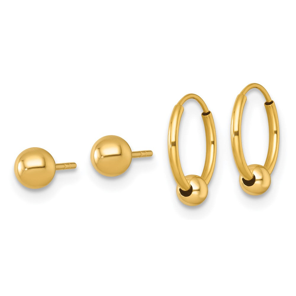 14K Gelbgold Poliert Set Of Zwei Stecker und Creole mit Perle Ohrringe