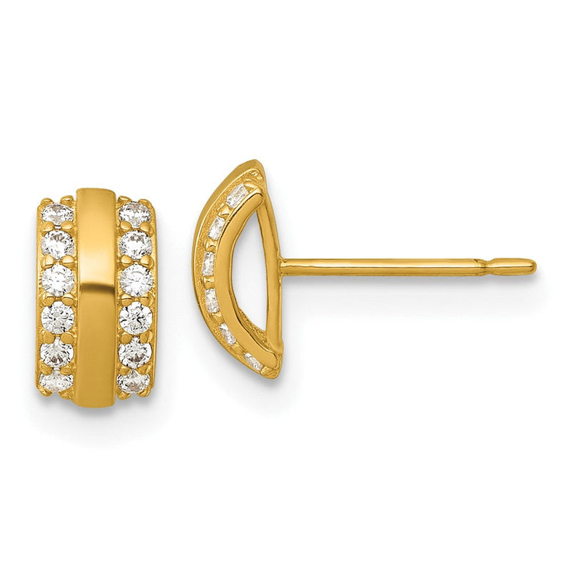 14K Gelbgold Poliert Zirkonia Gebogen Stab Ohrstecker