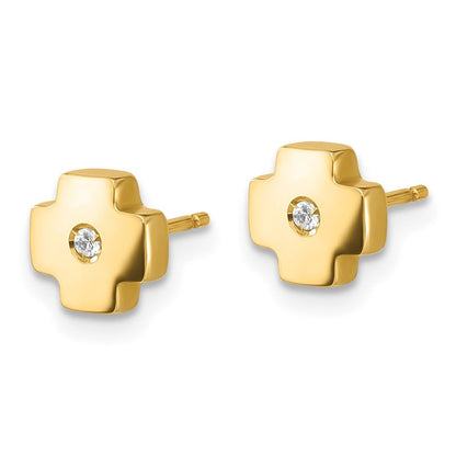 14K Gelbgold Poliert Kreuz mit Zirkonia Ohrstecker