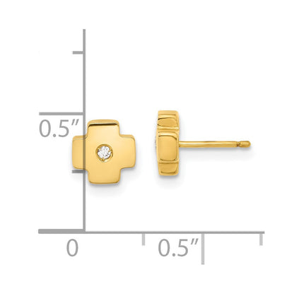14K Gelbgold Poliert Kreuz mit Zirkonia Ohrstecker