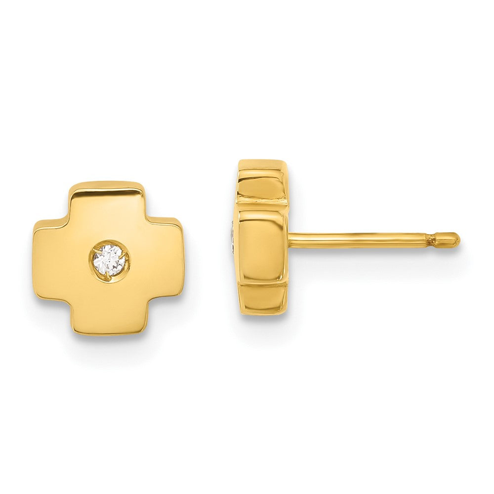 14K Gelbgold Poliert Kreuz mit Zirkonia Ohrstecker
