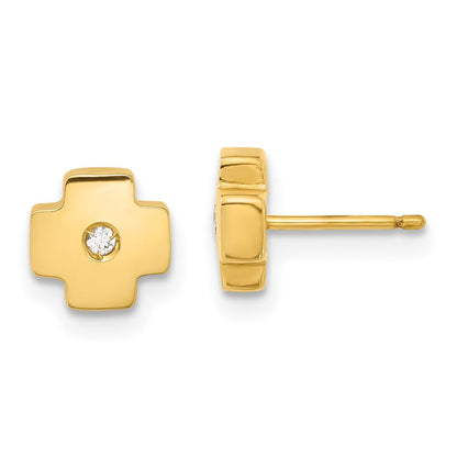 14K Gelbgold Poliert Kreuz mit Zirkonia Ohrstecker