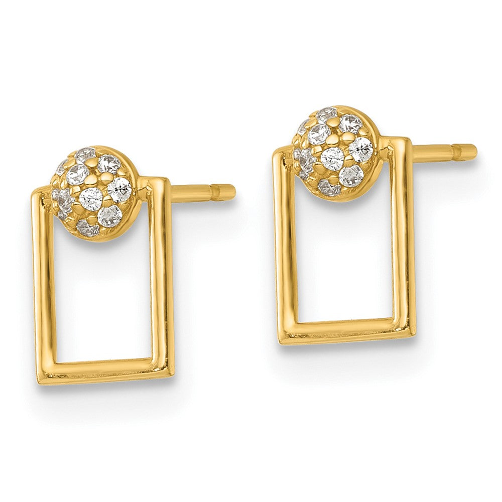 14K Gelbgold Poliert Zirkonia Rectangular Ohrstecker