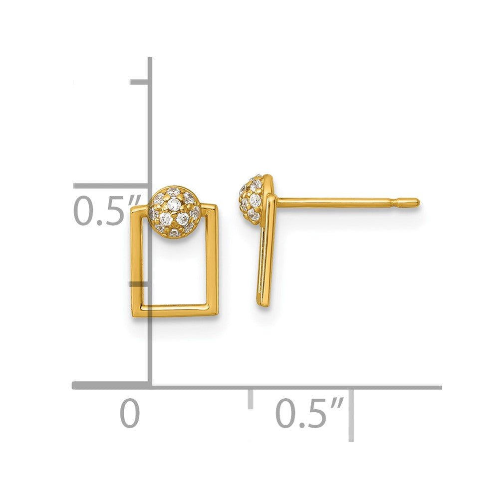 14K Gelbgold Poliert Zirkonia Rectangular Ohrstecker