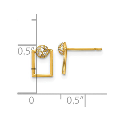 14K Gelbgold Poliert Zirkonia Rectangular Ohrstecker