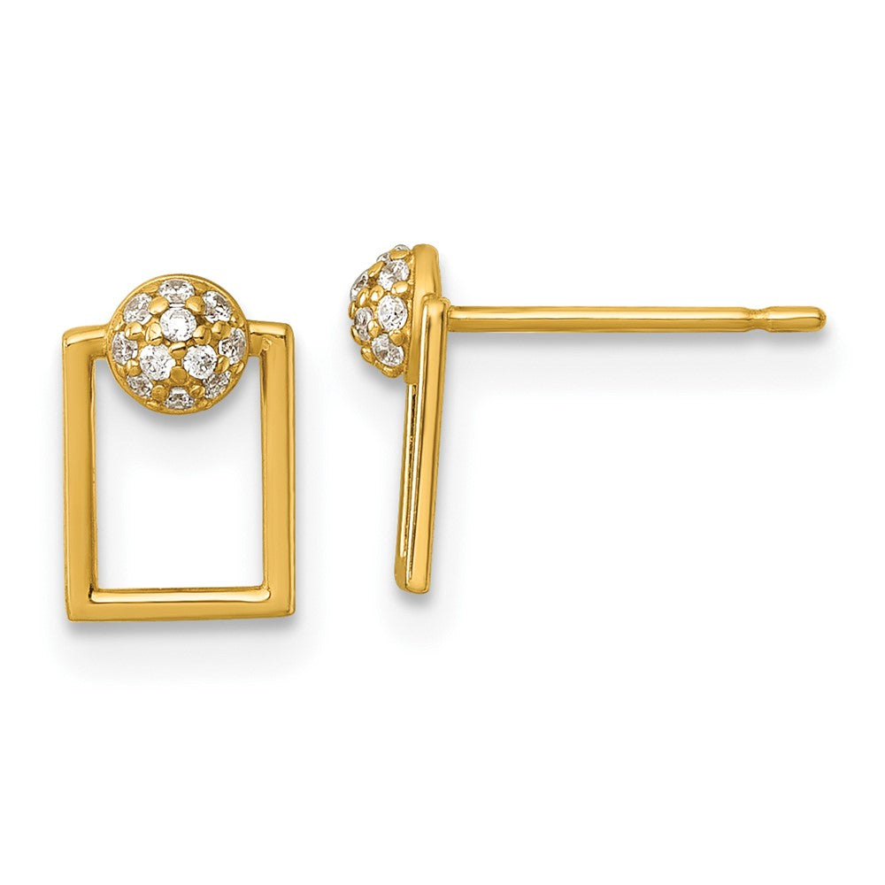 14K Gelbgold Poliert Zirkonia Rectangular Ohrstecker