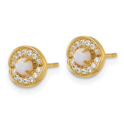14K Gelbgold Poliert Opal und Zirkonia Ohrstecker
