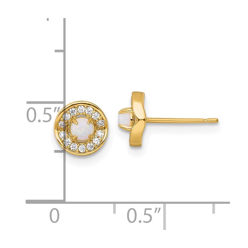 14K Gelbgold Poliert Opal und Zirkonia Ohrstecker