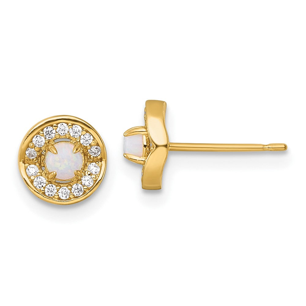 14K Gelbgold Poliert Opal und Zirkonia Ohrstecker