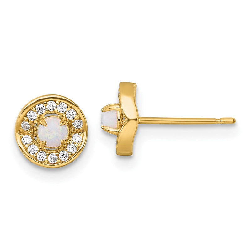 14K Gelbgold Poliert Opal und Zirkonia Ohrstecker