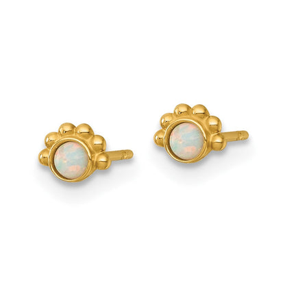 14K Gelbgold Poliert und Gekugelt Erzeugt Opal Ohrstecker