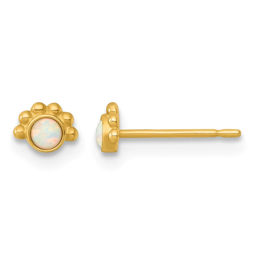 14K Gelbgold Poliert und Gekugelt Erzeugt Opal Ohrstecker