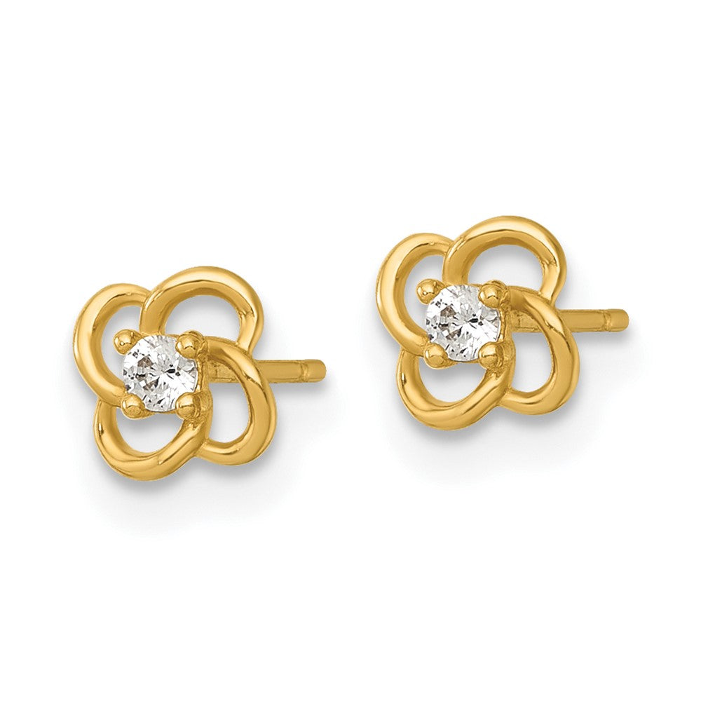 14K Gelbgold Poliert Zirkonia Blume Ohrstecker
