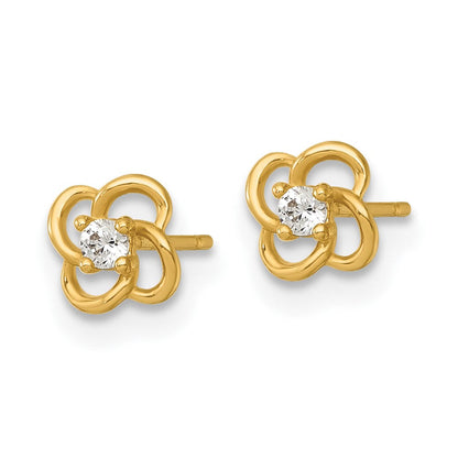 14K Gelbgold Poliert Zirkonia Blume Ohrstecker