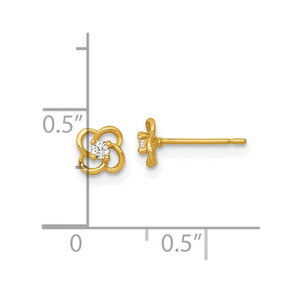 14K Gelbgold Poliert Zirkonia Blume Ohrstecker