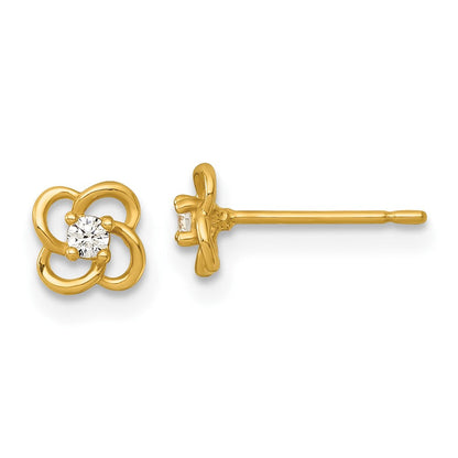 14K Gelbgold Poliert Zirkonia Blume Ohrstecker