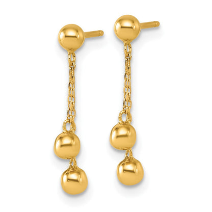 14K Gelbgold Poliert Hängend Kugel Ohrstecker