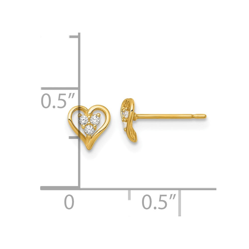 14K Gelbgold Poliert Zirkonia Offen Herz Ohrstecker