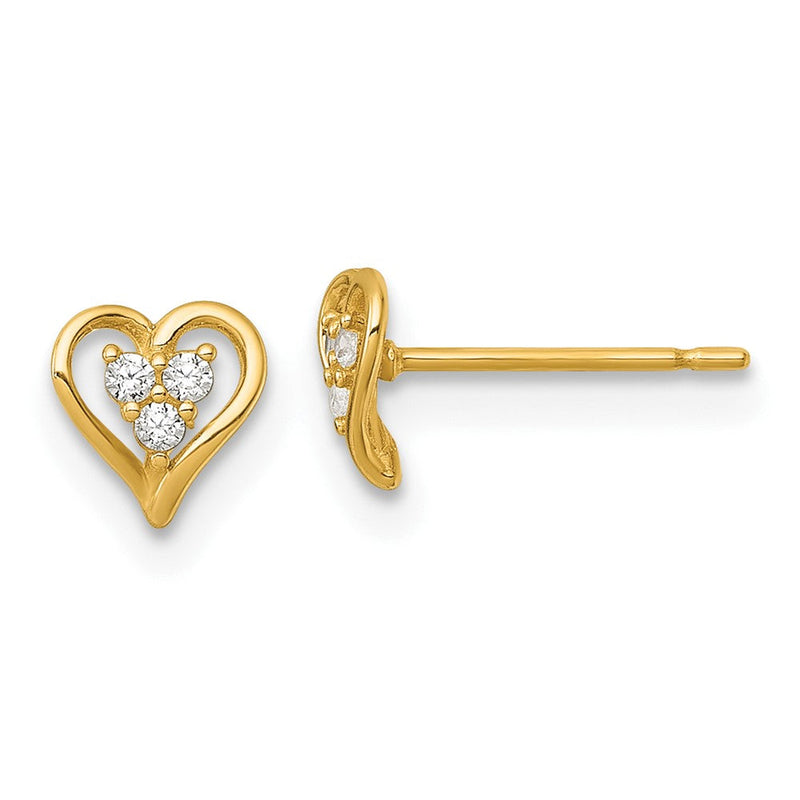 14K Gelbgold Poliert Zirkonia Offen Herz Ohrstecker