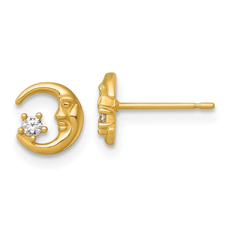 14K Gelbgold Poliert Zirkonia Mond Ohrstecker