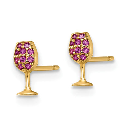 14K Gelbgold Poliert Erzeugt Rubin Wine Glas Ohrstecker