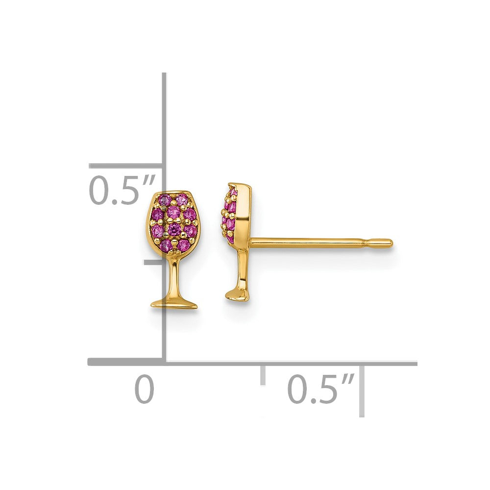 14K Gelbgold Poliert Erzeugt Rubin Wine Glas Ohrstecker