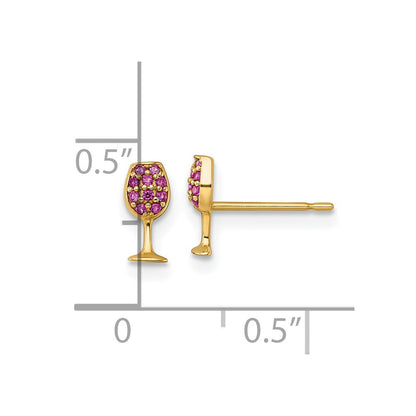 14K Gelbgold Poliert Erzeugt Rubin Wine Glas Ohrstecker